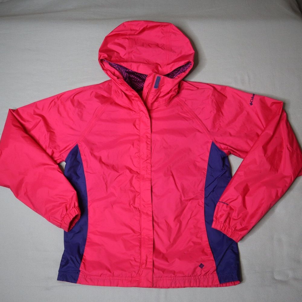 Columbia Omni Shield Rain Coat Womens 18/20 Pink Purple Packable Jacket Hooded